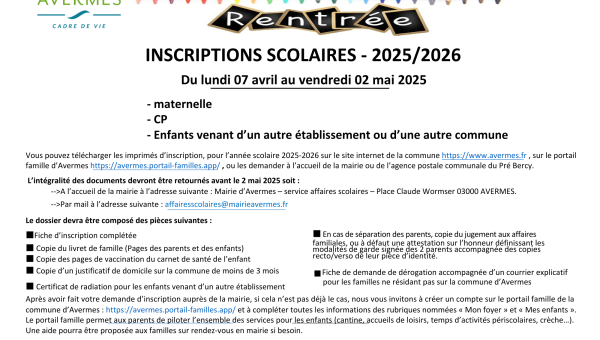 Inscriptions Scolaire 2025/2026